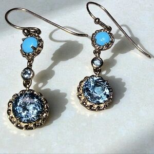 Sleeping Beauty Turquoise, Swiss Blue Topaz & Sterling Silver Dangle Earrings